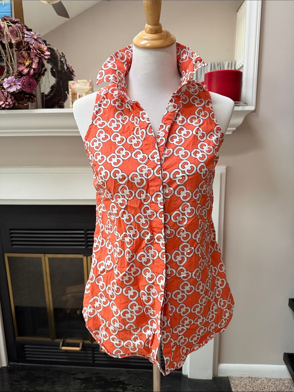 crown & ivy Orange and White Sleeveless Halter Blouse